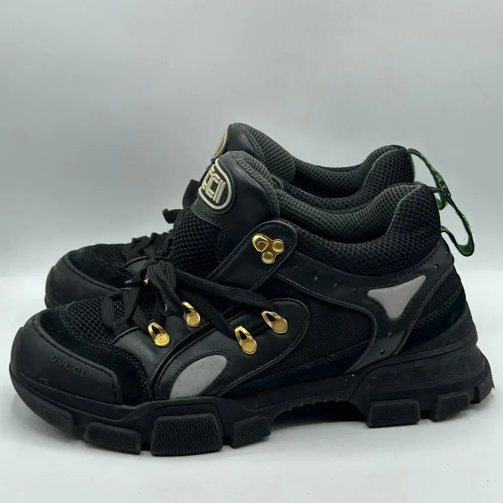GUCCI Flashtrek Sega Chunky Sneaker Hiking Leather Black Sz 10.5